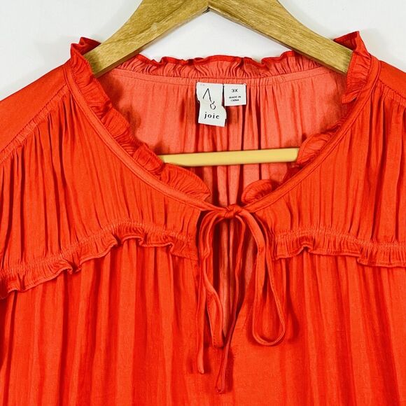 Joie Orange‎ Short Sleeve Ruffled Gathered Light Peasant Blouse Top Womens 3X - Picture 2 of 7